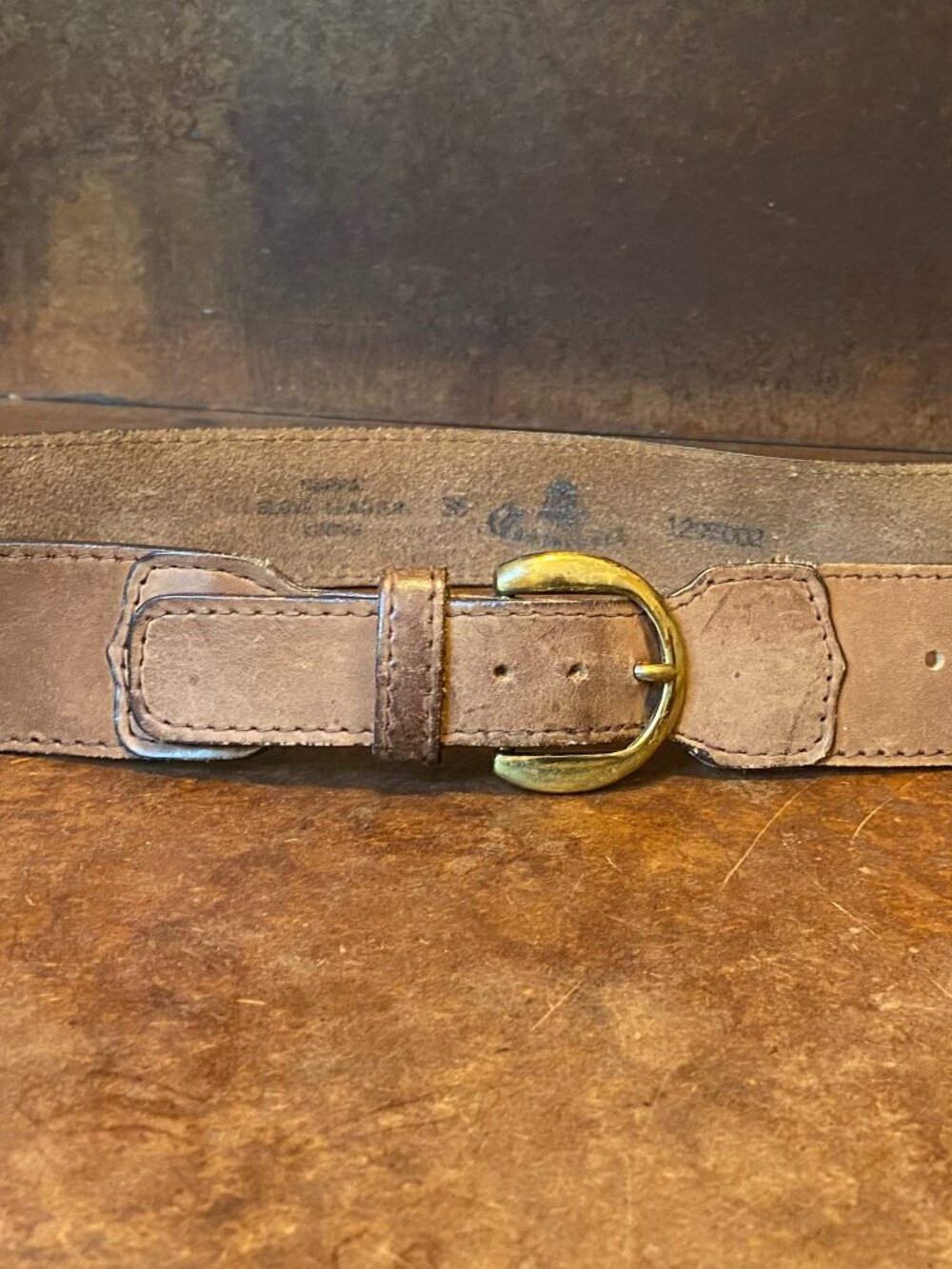 Vintage Canterbury Brown Saddle Leather Belt 36 Solid Brass Buckle